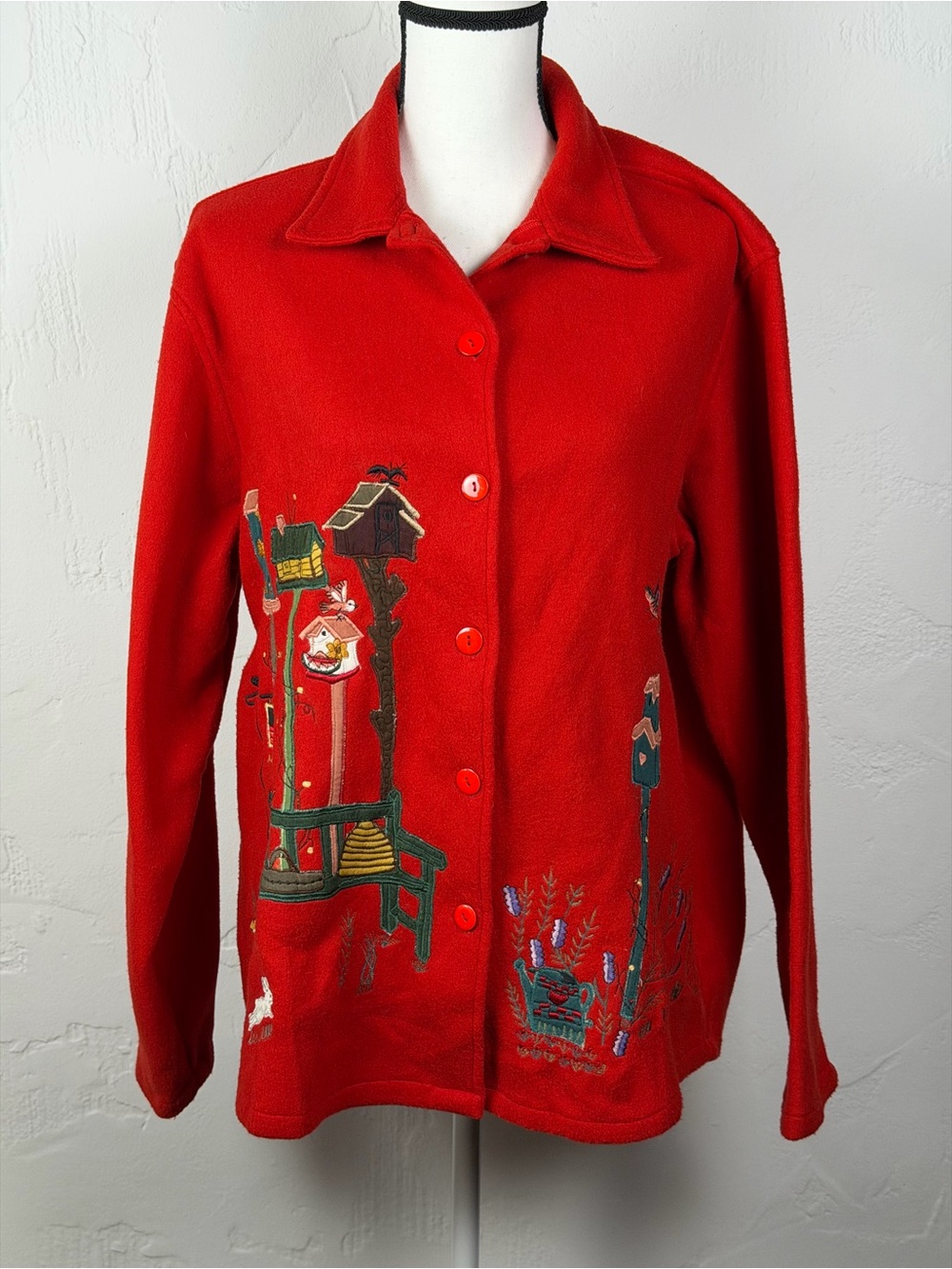 Take Two Red Embroidered Button-Front Women's Shirt Style Jacket